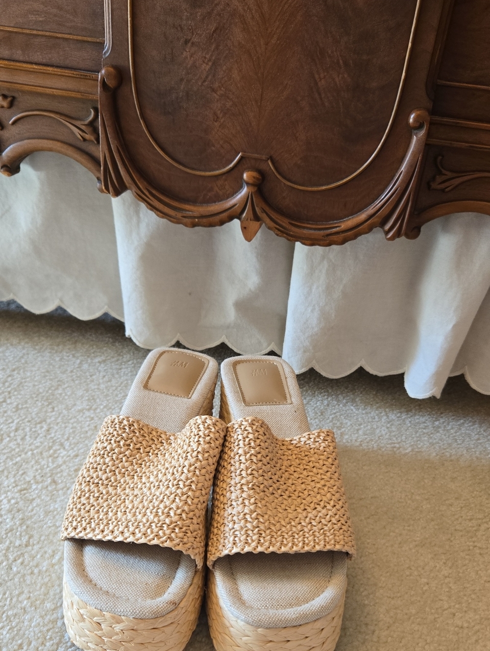 H&M Beige Woven Platform Slide Sandals
